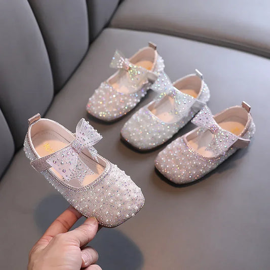 Fashion Children's Bow Rhinestone Sequin Kids Shoes Baby Party Student Flat Performance Shoes