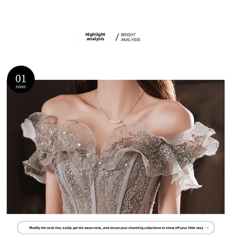 Banquet Evening Dress for Women New Style Spring and Summer One Shoulder Elegant Annual Meeting Host Fairy Style Birthday Dress
