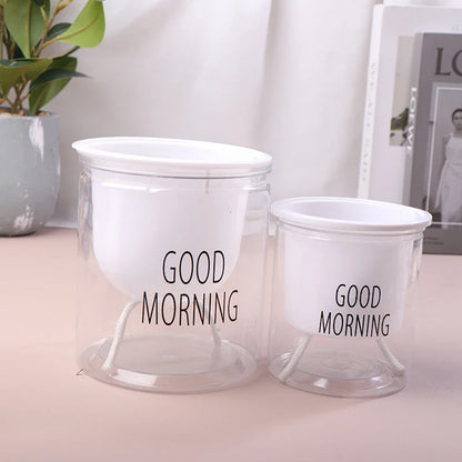 Flower Pot Automatic Water-Absorbing Flowerpot Transparent Double Layer Plastic Self Watering Planter Office