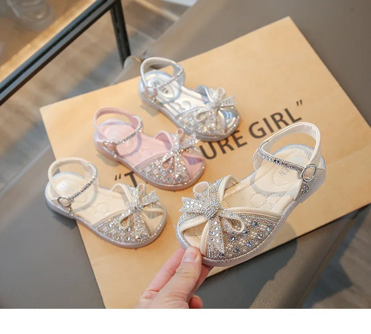 New Bow Princess Shoes Fashion Sequin Girls Shoes Allmatch Kid Shoes