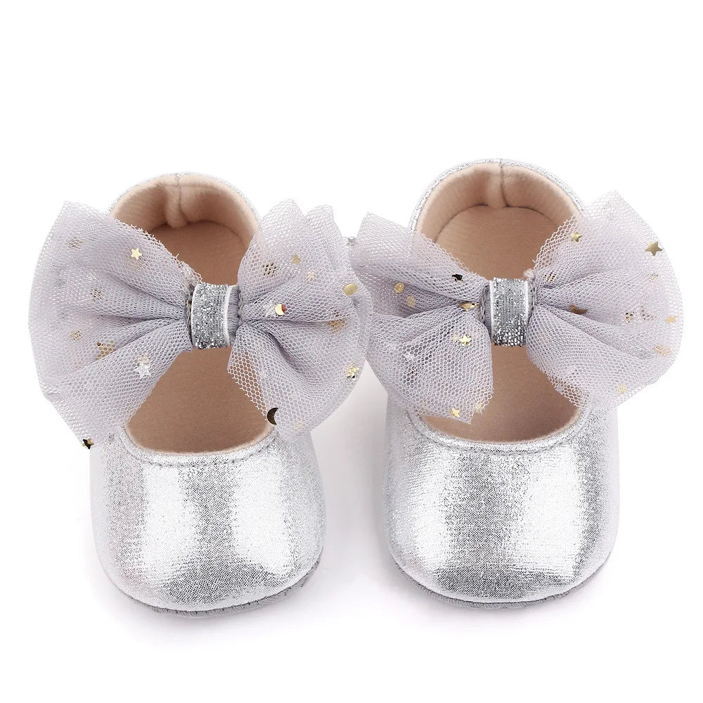 Spring and Autumn New Girl Baby Princess Shoes Mesh Bow 0-12 Months Baby Shoes Single Shoes Learning Walking Shoes