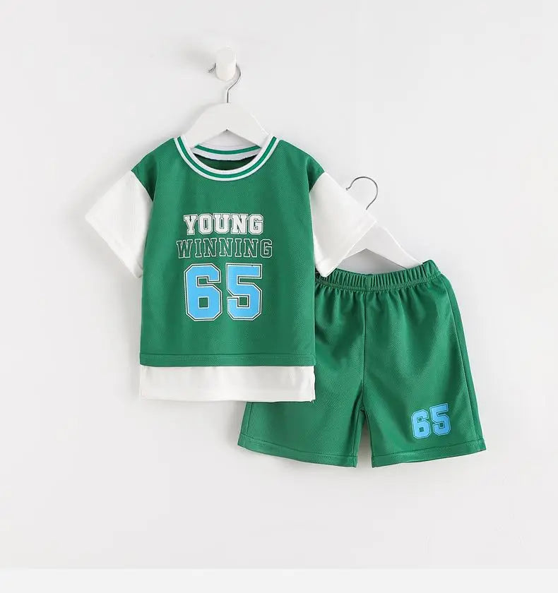 Boys Clothes Sets Summer Breathable Tracksuit Fashion Children's Sports Two Piece Set T-shirt + Shorts Suits