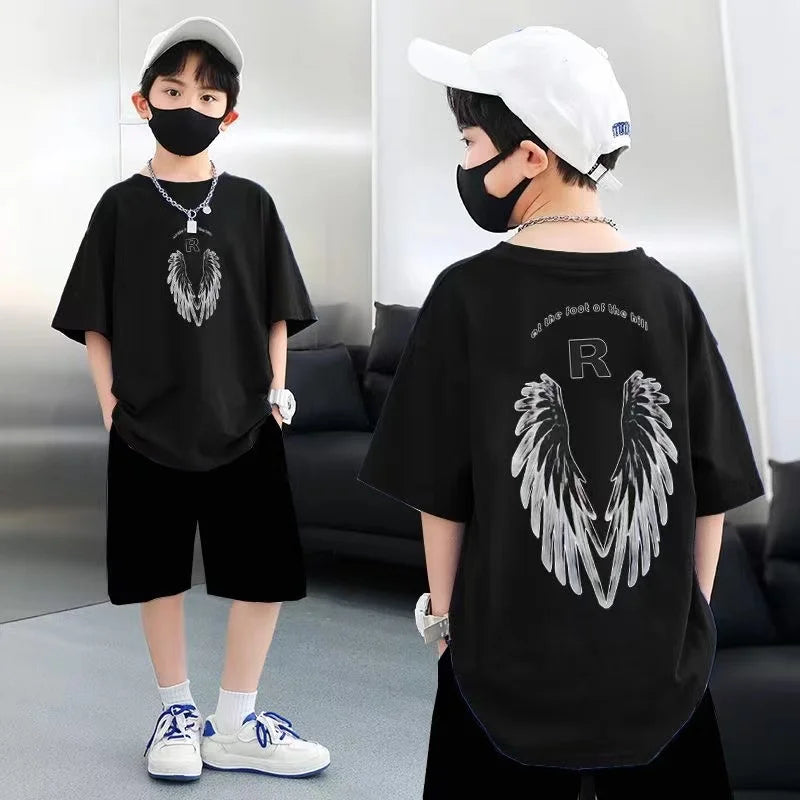 Summer Kid Boys Clothes Set Children Girls Wing Printed Short Sleeve T-Shirts And Shorts 2 Pieces Suit Baby Tracksuits