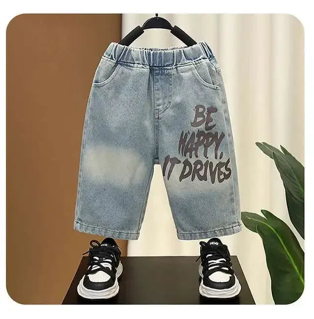 Boys Summer Clothing Set Letter Print Short Sleeved T-shirt+Denim Shorts 2Pcs Suit For Kids Handsome Casual Outfit