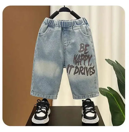 Boys Summer Clothing Set Letter Print Short Sleeved T-shirt+Denim Shorts 2Pcs Suit For Kids Handsome Casual Outfit