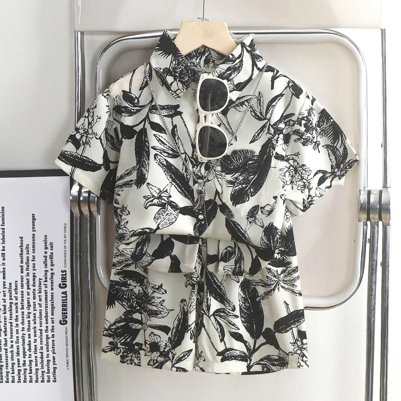 Childrens Summer Beach Outfit Boys Short Sleeve Shirt and Shorts Two Piece Set Casual Baby Clothes Toddler Clothing
