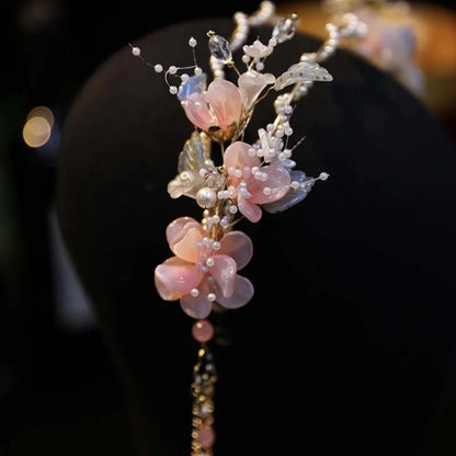 Flower Hanfu Tassel Hair Hoop Beads Crown Chinese Ancient Hairband Double-layer Alloy Swaying Fairy Headwear Hairstyle Tool