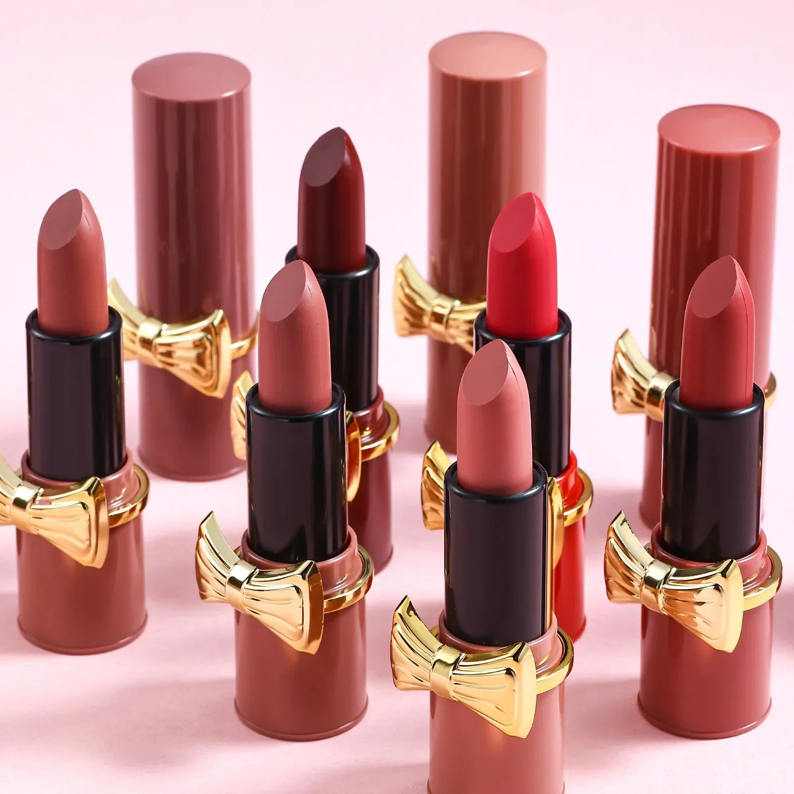 Bowknot Lipstick Matte Velvet Nude Lipstick Brightly Coloured Lip Tint Balm Non-stick Cup Smooth Sexy Red Pink Lip Glaze Makeup