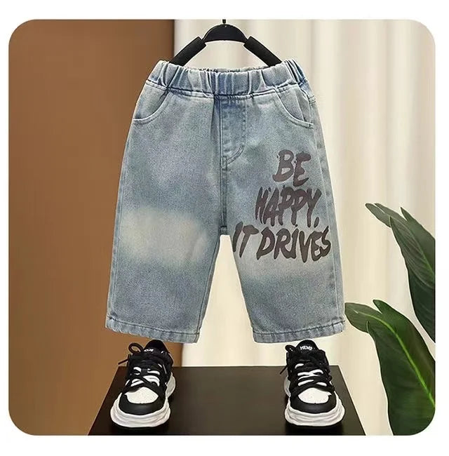Boys Summer Clothing Set New Handsome Children's Short Sleeved Clothes Trendy Baby T-shirt Jeans Thin Two-piece Set