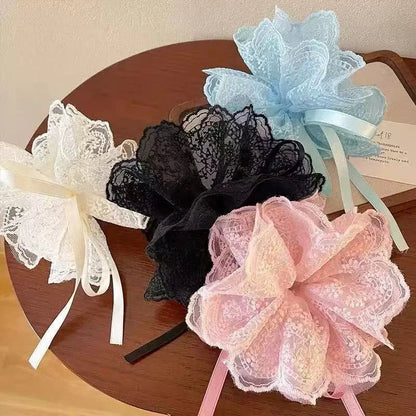 Lace Scrunchies for Women Elastic Hair Bands Ponytail Holders Tie Solid Color Hair Hoop Scrunchy Rubber Bands Women Hair Ring