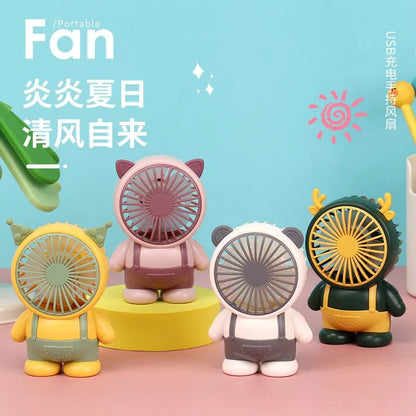 Portable Handheld Fans USB Charging Cartoon Desktop Mini Fan Fisherman Student Summer Outdoor Climbing Fishing Tools Fans