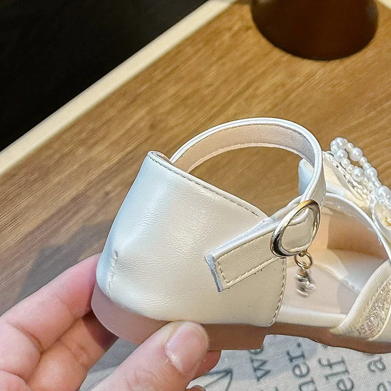 Children's Summer Sandals Toddlers Catwalk Versatile Princess Girl Shoe Summer Beading Bowknot Kids Fashion Dress Flat Sandals