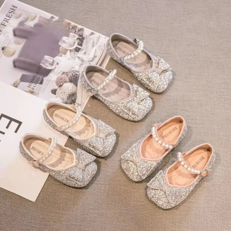 Girls Princess Shoe Soft Sole Ballet Dance Shoes Water Diamond Small Leather Shoes Mary Jane Shoes