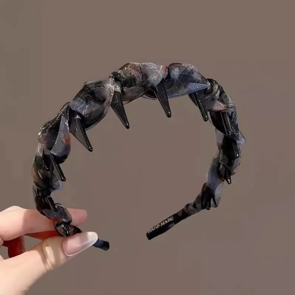 Fashion Lace Mesh Hairband Pleated U Shape Hair Comb Toothed High Cranium Hair Hoop for Women Girls