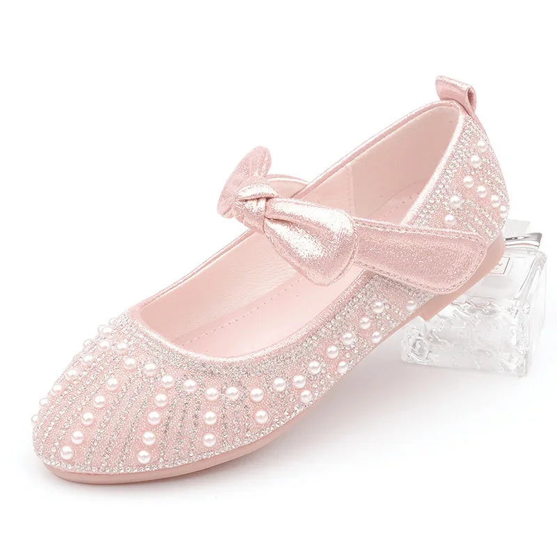 Girls Shoes Striped Bowtie Princess Shoes Kids Leather Shoes Big Girls Flats Children Single Shoes Fasion Soft Sole Toddlers