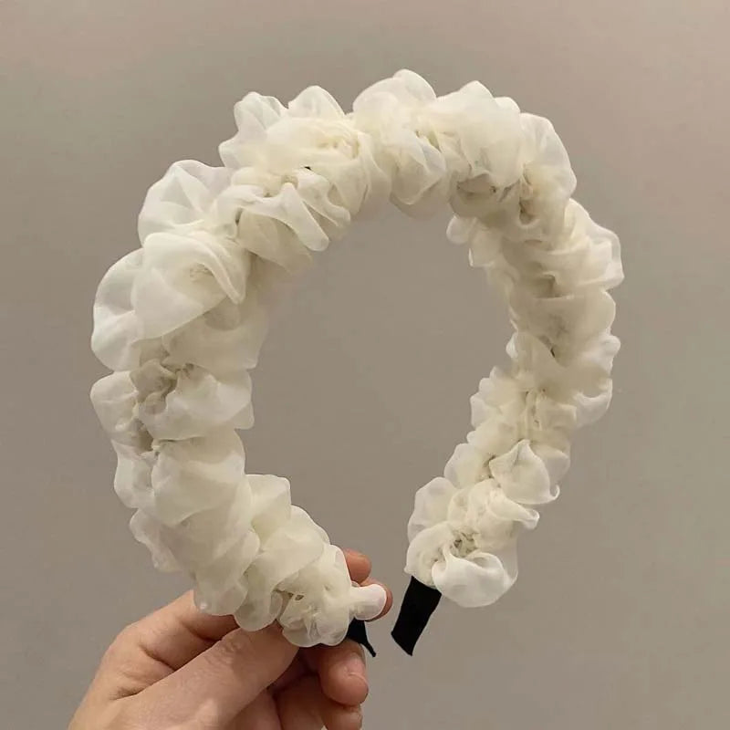 New Trendy Solid Color Mesh Pleated Headbands for Women Korean Elegant Ruffle Hairband Hair Band Headwear Hair Accessories