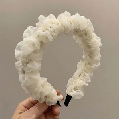 New Trendy Solid Color Mesh Pleated Headbands for Women Korean Elegant Ruffle Hairband Hair Band Headwear Hair Accessories