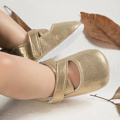 Gold Tie Cute Bow Flower Baby Princess Shoes Wedding Birthday Party Non-Slip Soft Sole Baby Toddler Shoes