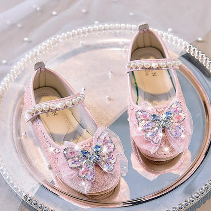 Bowtie Kids Leather Shoe Fashion Causal Sequins Children Causal Wedding Flat Shoes Autumn Girl Princess Shoes