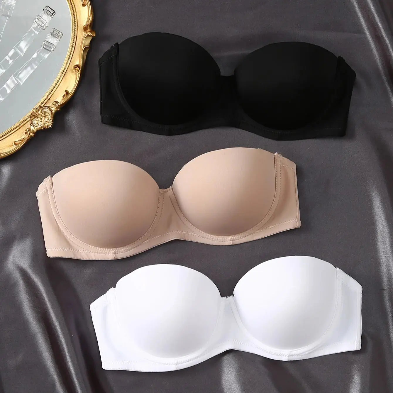 Women's Strapless Bra with Side Support for Underarm Control Non-Slip, Invisible, Comfortable,Versatile Can Be Worn as Outerwear
