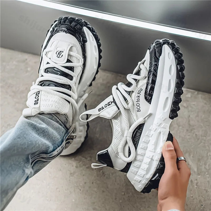 New Thick Soled Height Increasing Men's Casual Shoes 2025 Spring Color Blocked Comfortable Fashion Trend Low Cut Chunky sneakers   (Available)