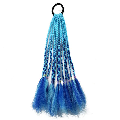 Girls Dirty Braids Colorful Twist Tie Wigs Ponytail Kids Hair Accessories Headbands Rubber Bands Princess Headwear
