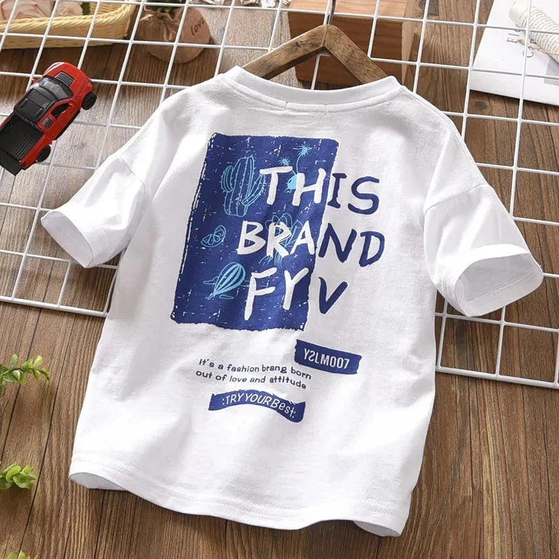 New Children's Cool Loose Fit Sportswear Korean Edition Baby Short Sleeve T-shirt 2 Pieces