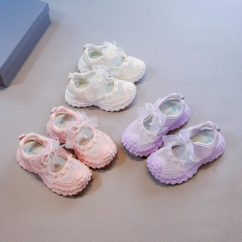 Summer Children School Running Sandals Sweet Breathable Girls Mesh Sports Sandals Non-slip Fashion Kids Princess Cut-outs Shoes