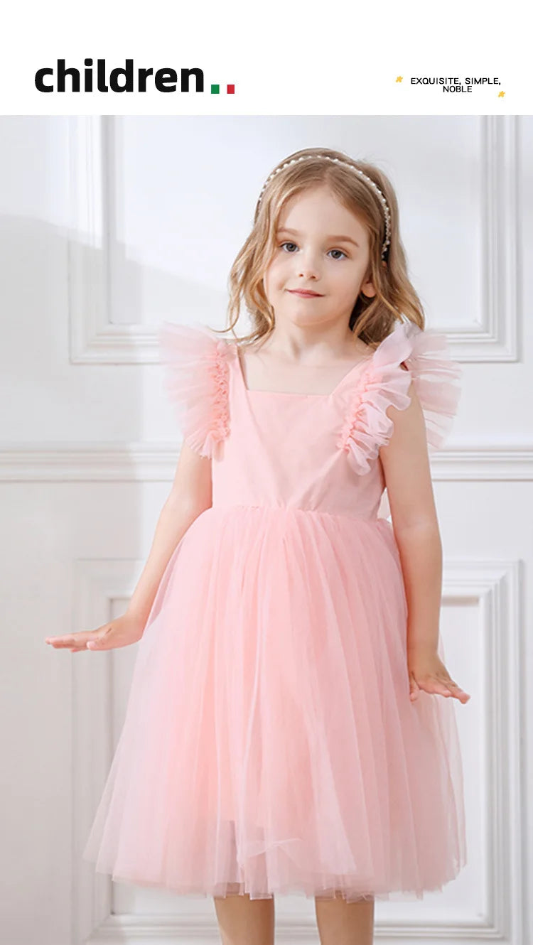 New Little Girls Party Dress for Princess Dress Solid Child Clothes Flower Girl Birthday Princess Dress for Kids