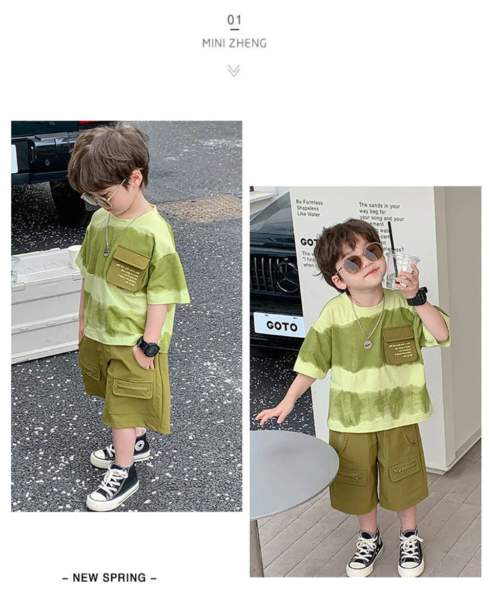 Boys Summer Clothes Set Camouflage Short Sleeve T-shirt + Cargo Shorts 2PCS Kids Casual Streetwear Outfit Two-piece set