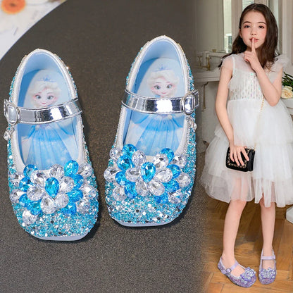 Disney Cartoon Pattern Elsa Princess Crystal Shoes for Girls Fashion New Style Baby Girl Low Heels Sandals Summer Fall Children