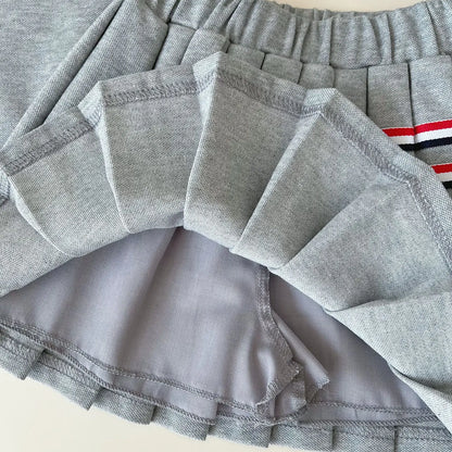 Baby Girl College Style Summer 2PCS Clothes Set Polo Collar Kid Girl Vest Top Set Thin Stylish Stripe Pleated Skirt Belle Outfit