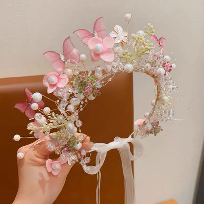 Sweet crowns for bouquets Headband For Kid  Forest Style Hairbands Girl butterfly flower crown Hair Band Flower headpiece