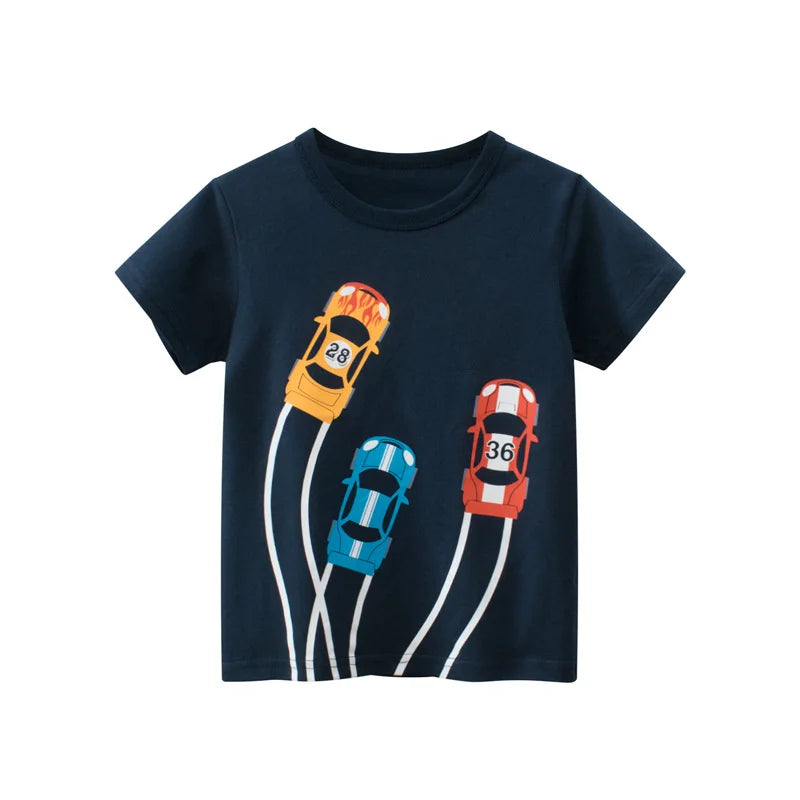Jumping Meters Hot Selling Boys Girls Summer Baby T Shirts Short Sleeve Cartoon Cars  Toddler Tees Tops Boys Girls Clothing