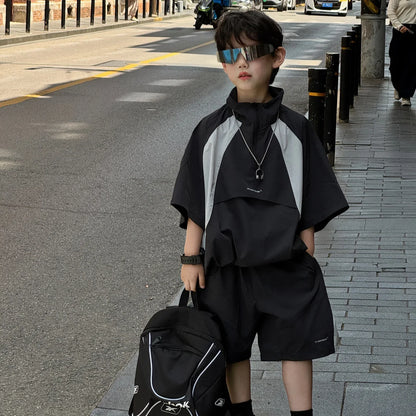 New Handsome Casual Work Clothes Set for Children, Boys' Sports and Leisure, Breathable Two Piece Set, Trendy