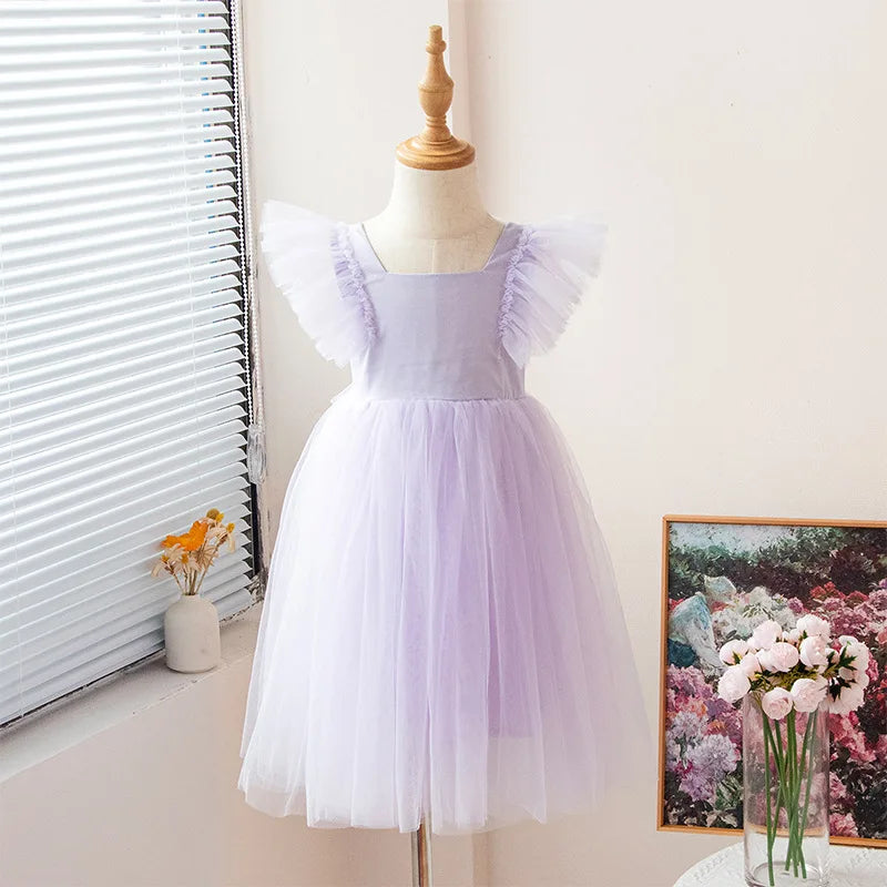 New Little Girls Party Dress for Princess Dress Solid Child Clothes Flower Girl Birthday Princess Dress for Kids