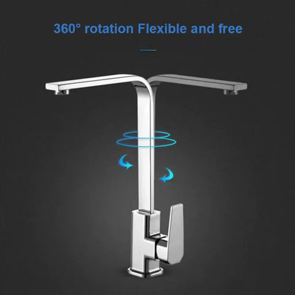 7-Shape Copper Kitchen Faucet - 360° Swivel Sink Mixer with Ceramic Cartridge & Aerator, Silver/Black