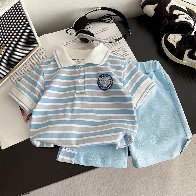 Summer Children Suits Boys Girls Short-sleeved Striped T-shirt +Shorts 2pcs/Set Babies Fashion Tracksuits Kids Casual Outfits