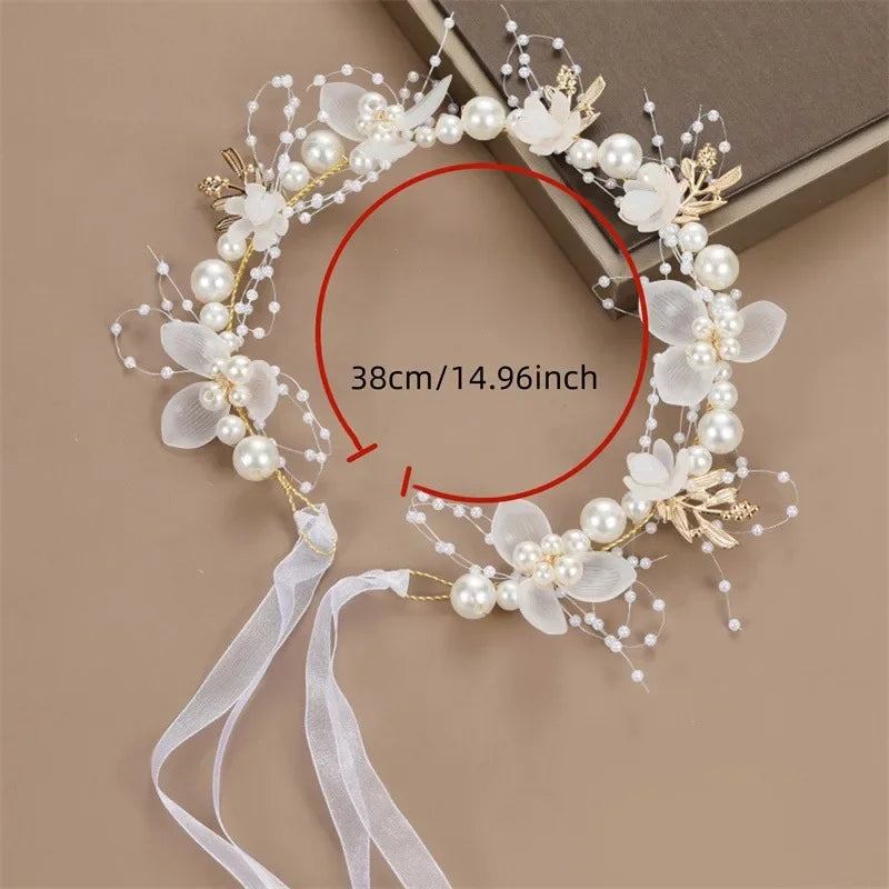 Elegant Girls Headband Lmitated Pearl Hair Headdress Baby Girls Flower Wreath Bride Garland Head Hoop Wedding Headbands Hair