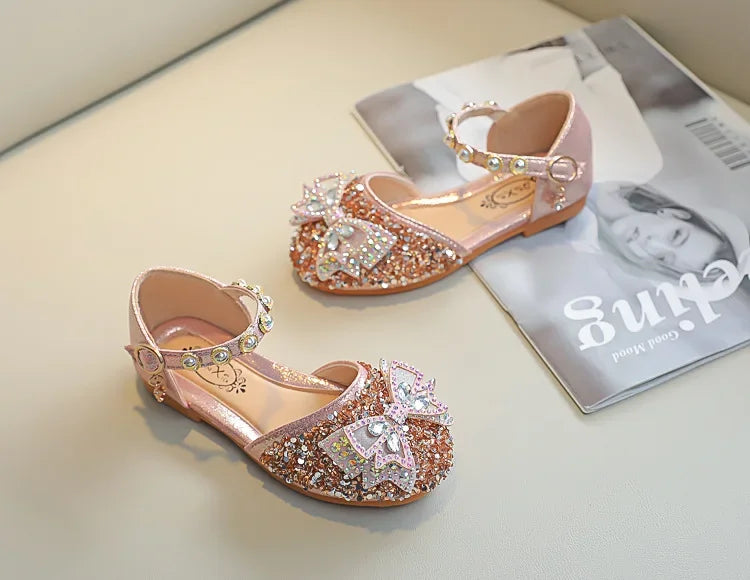 New Children Princess Shoes for Girls Bowtie Glitter Children Baby Dance Shoes Bling Bling Party Casual Toddler Girl Sandals