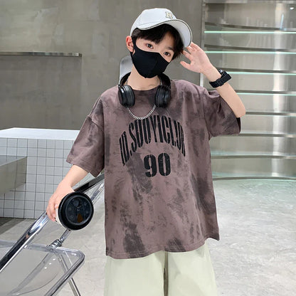 Boys Summer Clothing Set Children Casual Cotton Outfit Suit Brown Color Kids Cotton