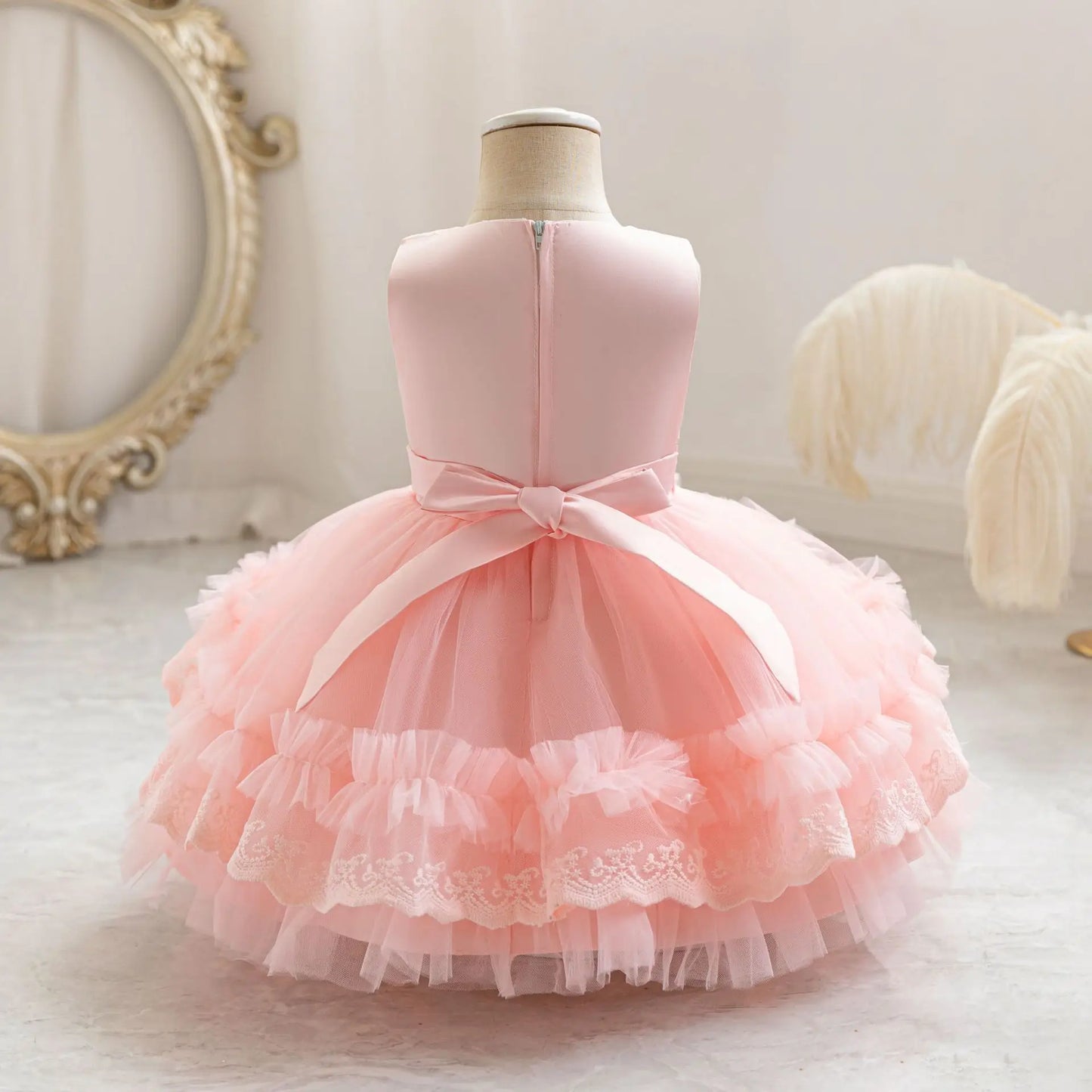 Party Dresses For Girl Formal Prom Wedding Dress Beaded Embroidery Mesh Princess Dress For Infant Baby 1st Birthday Baptism Gown