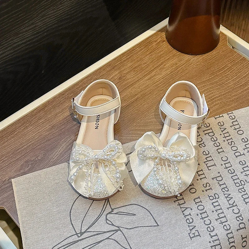 Children's Summer Sandals Toddlers Catwalk Versatile Princess Girl Shoe Summer Beading Bowknot Kids Fashion Dress Flat Sandals