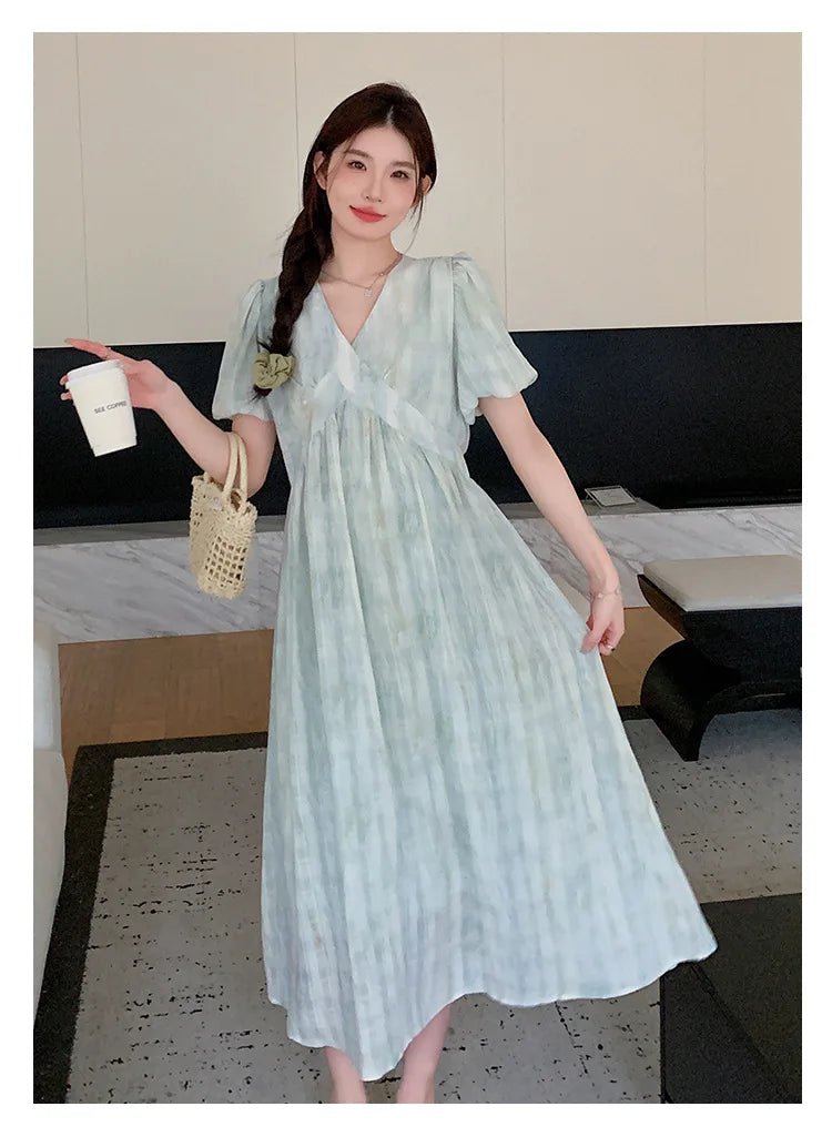 Pregnant Women's Dress Summer  Fashionable Western Style Loose Belly Covering French High Waisted Long Skirt