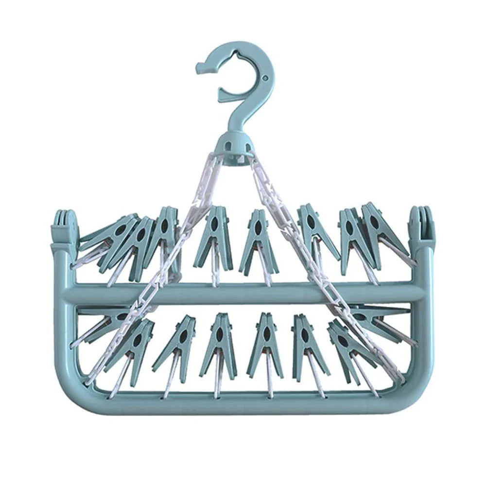 Clothes Drying Hanger with 32 Clips / 8 Clips Socks Underwear Drying Folding Laundry Hanging Rack