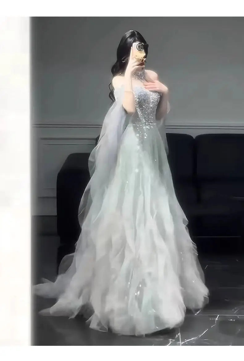 Evening Gown Dress For Women New High-end Light Luxury Niche Heavy Industry High-end Sense Elegant Temperament Host Dress