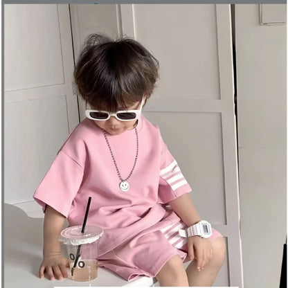 2pcs Baby Sports Suits Summer Clothes Boys Girls Casual Short Sleeve Shorts Two Piece/Set Children Solid Color Trendy Tracksuits