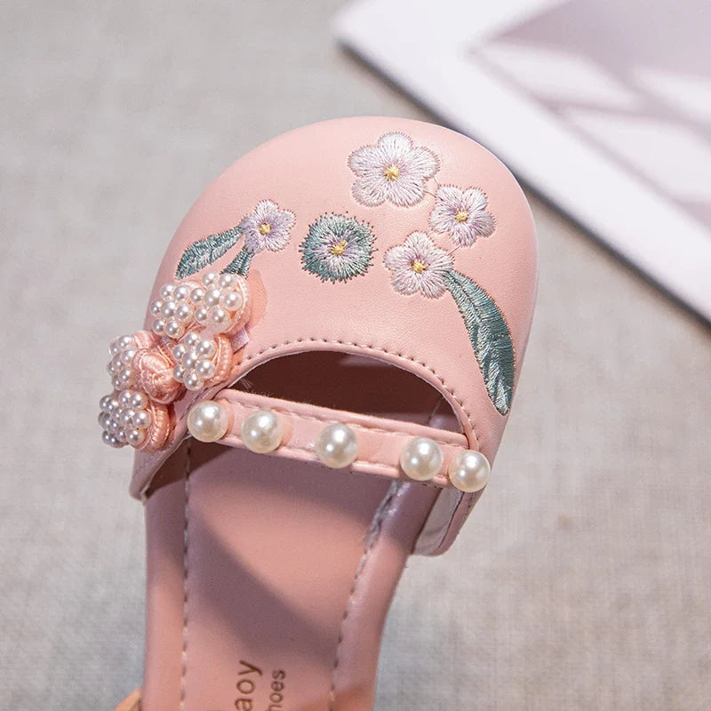 Summer Non-slip Sole Toddler Dance Flats with Beaded Princess Elegant Party Shoes