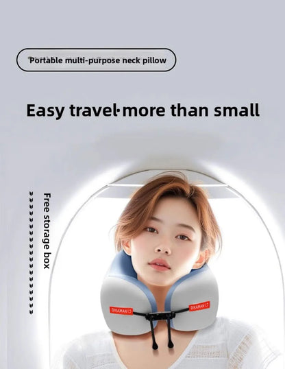 Portable U-shaped Pillow Double Hump Design Ergonomic Neck Pillow Press-inflatable Travel Pillow