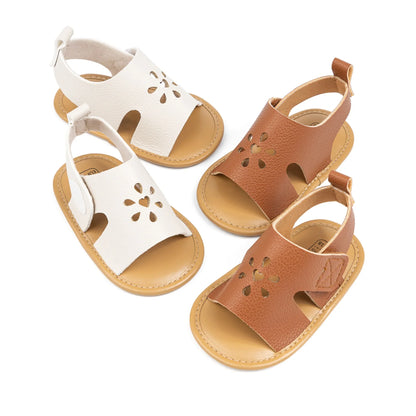 Baby Girl Summer PU Sandals Anti-slip Soft Sole Open-Toe Flower Hollow Shoes for Outdoor, School, Party